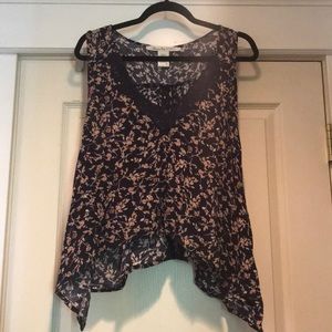 American Rag blue floral top with lace detail.